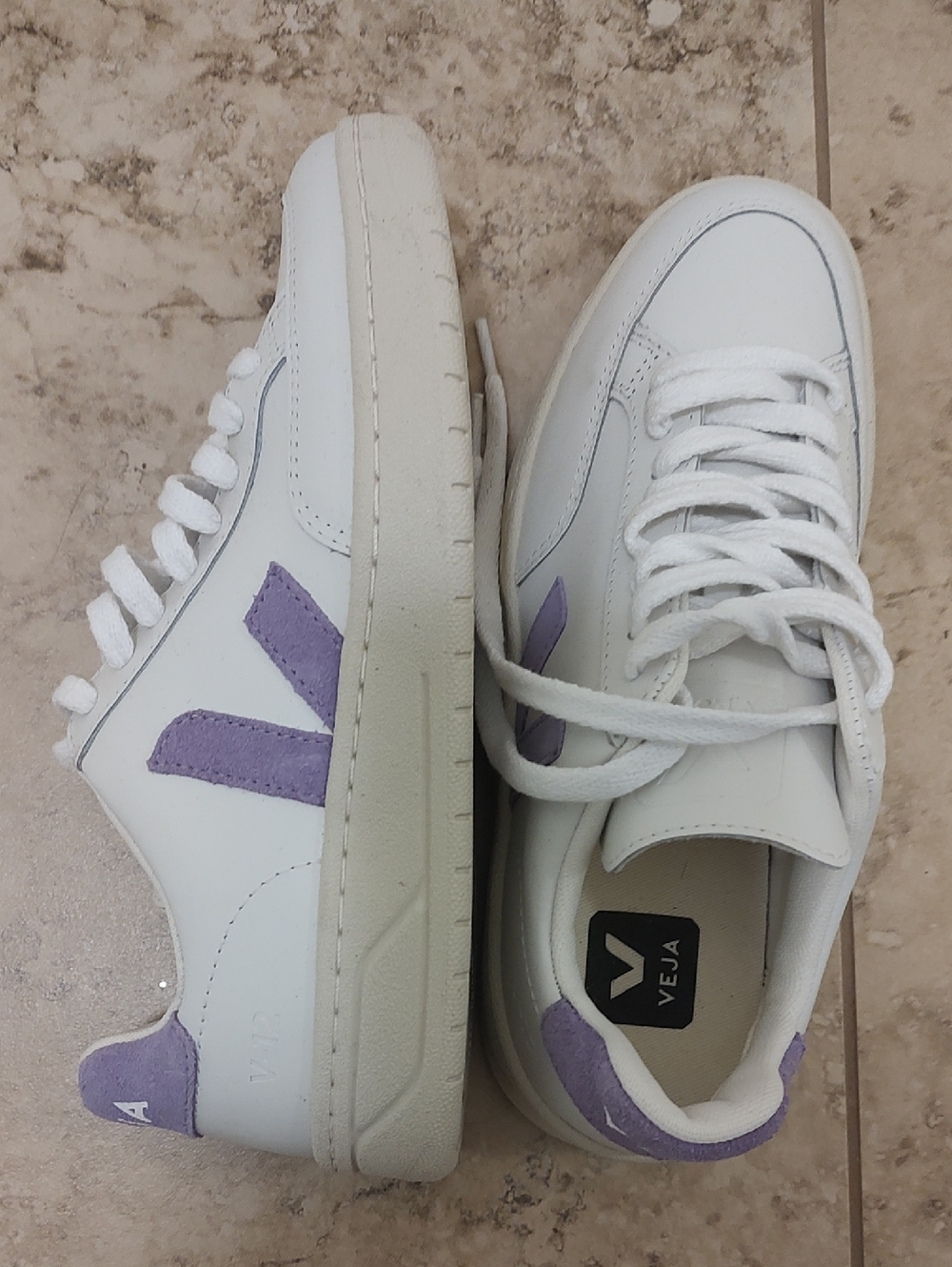 Veja White Leather Sneakers with Lavender Accents